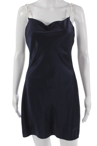 Cami NYC Women Silk Slip Dress Cowl Neck Sleeveless Blue Mini Size S