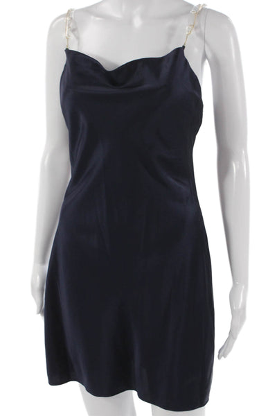 Cami NYC Women Silk Slip Dress Cowl Neck Sleeveless Blue Mini Size S