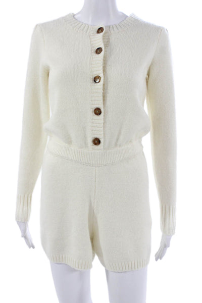 Greylin Anthropologie Women Ivory Long Sleeve Romper Round Neck Button Size XS