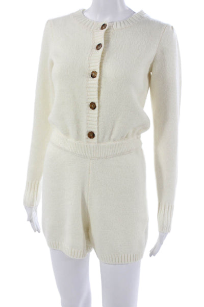Greylin Anthropologie Women Ivory Long Sleeve Romper Round Neck Button Size XS