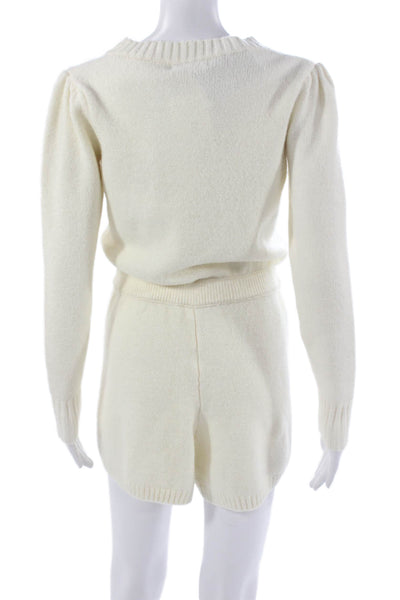 Greylin Anthropologie Women Ivory Long Sleeve Romper Round Neck Button Size XS