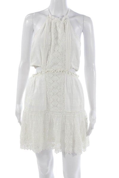 Love Shack Fancy Women Mini Halter Tie Waist White Cotton Dress Size M