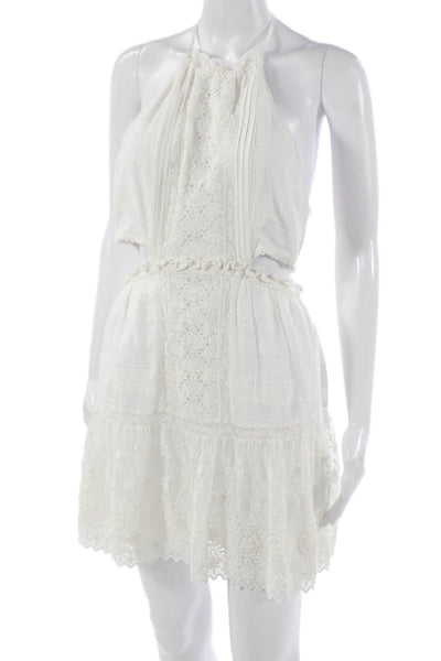 Love Shack Fancy Women Mini Halter Tie Waist White Cotton Dress Size M