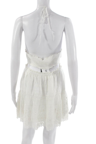 Love Shack Fancy Women Mini Halter Tie Waist White Cotton Dress Size M