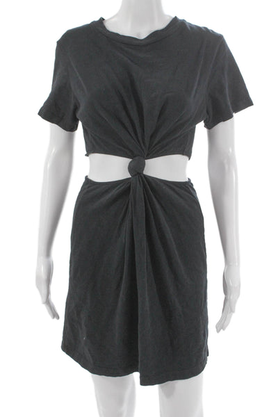 LNA Women Black T-Shirt Dress Crew Neck Short Sleeve Cotton Mini Size S