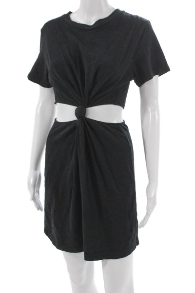 LNA Women Black T-Shirt Dress Crew Neck Short Sleeve Cotton Mini Size S