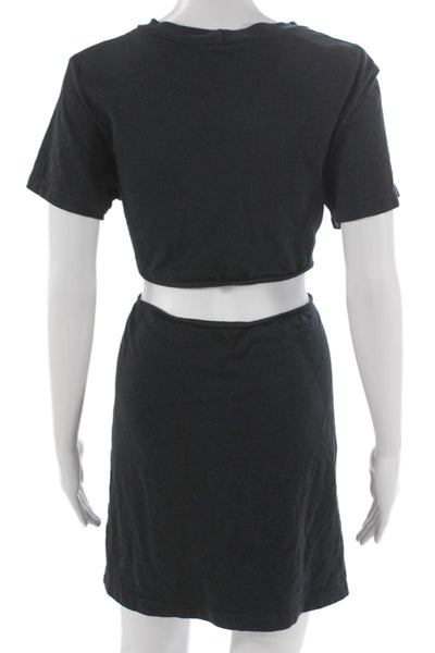 LNA Women Black T-Shirt Dress Crew Neck Short Sleeve Cotton Mini Size S