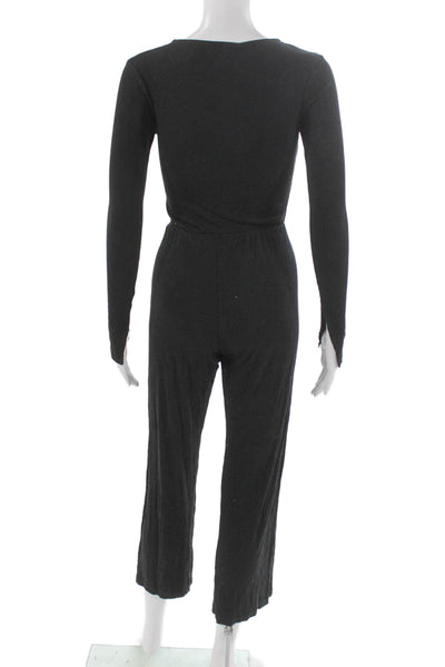 LNA Women Jumpsuit Black V Neck Long Sleeve Lace Up Rayon Size XS
