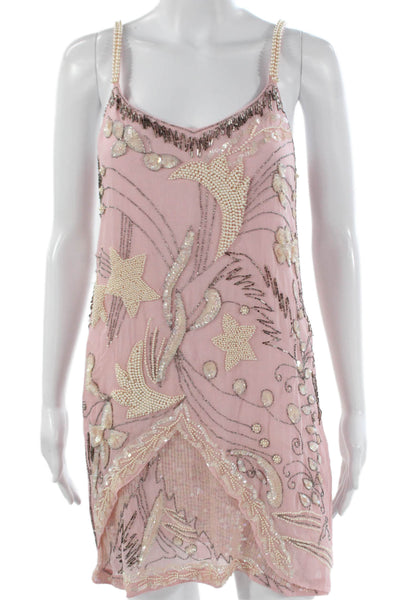 Love Shack Fancy Women Slip Dress Pink V Neck Viscose Above Knee Size 2