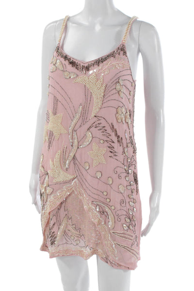 Love Shack Fancy Women Slip Dress Pink V Neck Viscose Above Knee Size 2