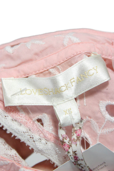 Love Shack Fancy Women Cropped Pink Cotton Mock Neck Long Sleeve Blouse Size XS