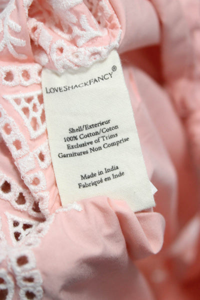 Love Shack Fancy Women Cropped Pink Cotton Mock Neck Long Sleeve Blouse Size XS