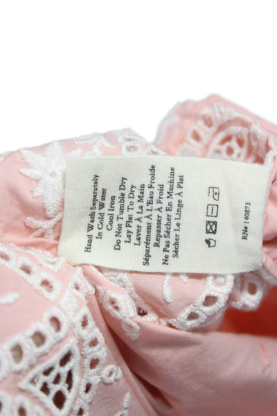Love Shack Fancy Women Cropped Pink Cotton Mock Neck Long Sleeve Blouse Size XS