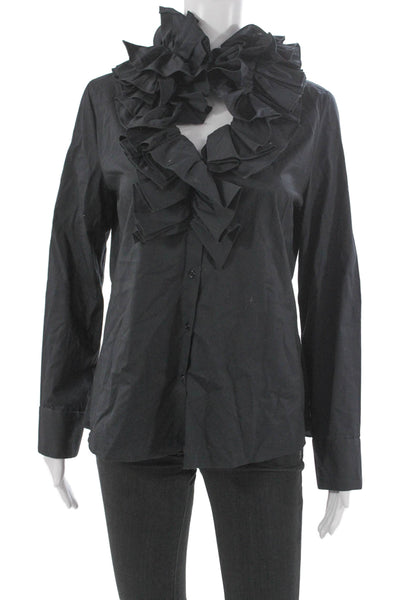 Zara Women Blouse Button-Up Collared Long Sleeve Black Cotton Blend Size S