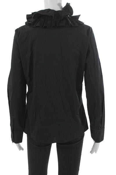 Zara Women Blouse Button-Up Collared Long Sleeve Black Cotton Blend Size S