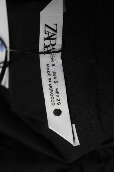 Zara Women Blouse Button-Up Collared Long Sleeve Black Cotton Blend Size S