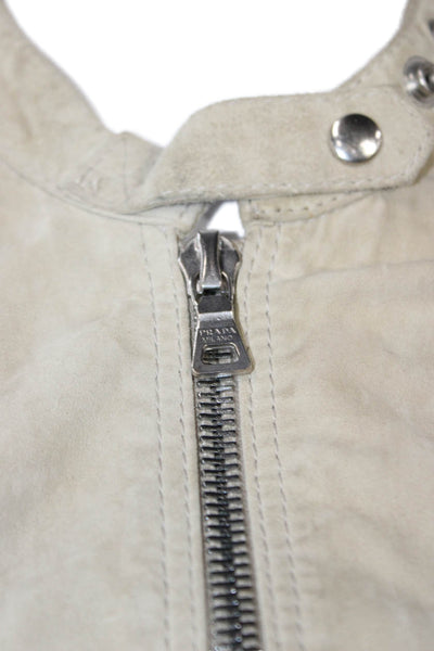 Prada Womens Biker Leather Jacket Beige Zip Long Sleeve Size 40