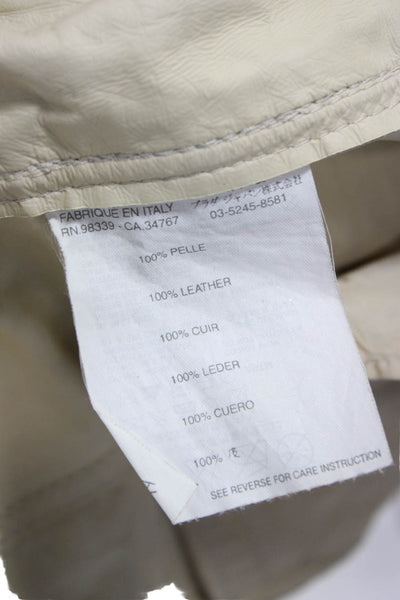 Prada Womens Biker Leather Jacket Beige Zip Long Sleeve Size 40