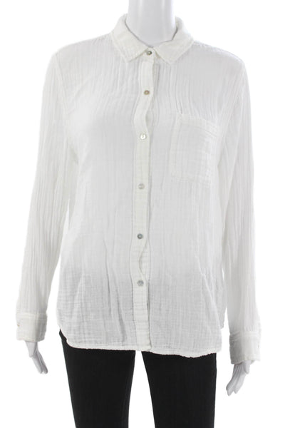 Rails Women Collared Cotton Button Up Long Sleeve Basic White Top Size M