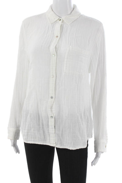 Rails Women Collared Cotton Button Up Long Sleeve Basic White Top Size M