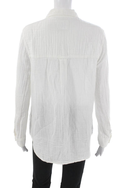 Rails Women Collared Cotton Button Up Long Sleeve Basic White Top Size M