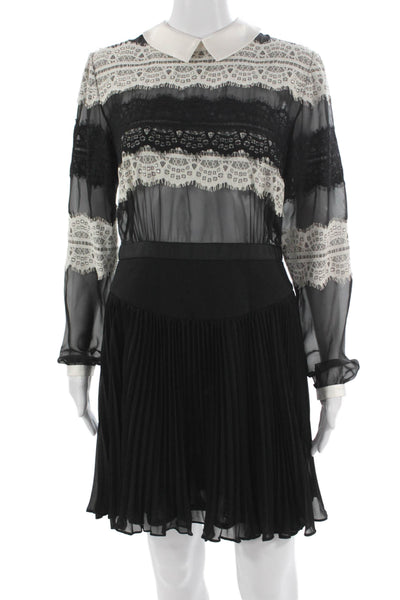Three Floor Womens Fit & Flare Dress Black Long Sleeve Knee Length Size 8
