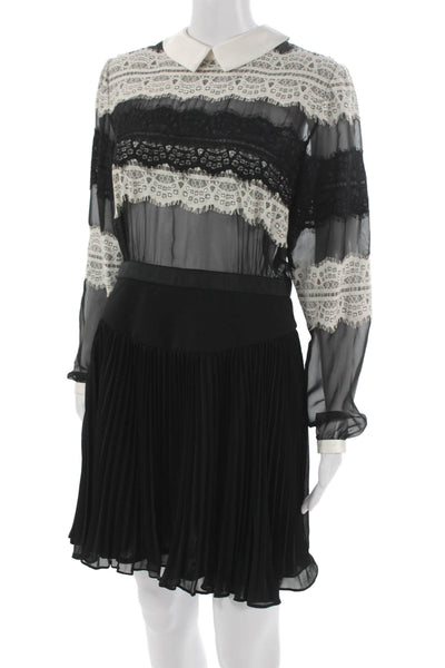 Three Floor Womens Fit & Flare Dress Black Long Sleeve Knee Length Size 8