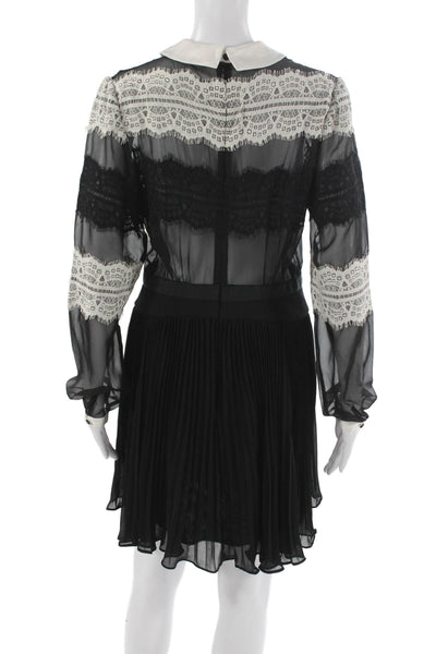 Three Floor Womens Fit & Flare Dress Black Long Sleeve Knee Length Size 8