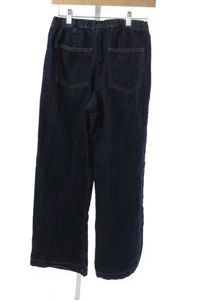 Zara Womens Wide-Leg Jeans Blue High Rise Cotton Drawstring Size S