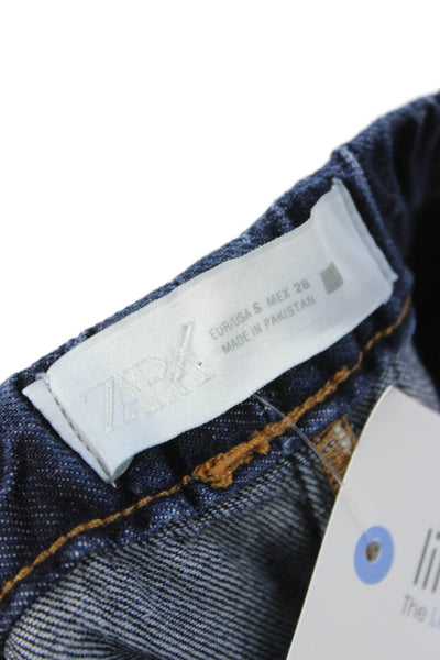 Zara Womens Wide-Leg Jeans Blue High Rise Cotton Drawstring Size S