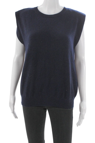 BR Womens Cashmere Sleeveless Crew Neck Vest Blue Solid Size S