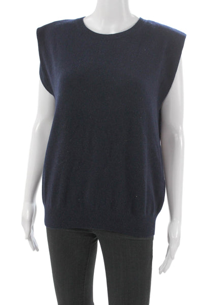 BR Womens Cashmere Sleeveless Crew Neck Vest Blue Solid Size S