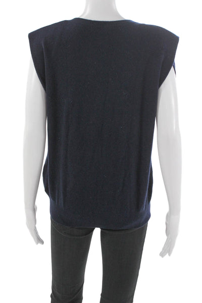 BR Womens Cashmere Sleeveless Crew Neck Vest Blue Solid Size S