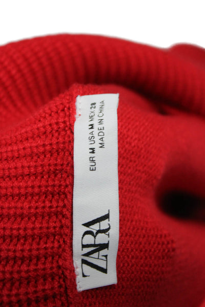 Zara Womens Pullover Sweater Collared Viscose Long Sleeve Red Size M