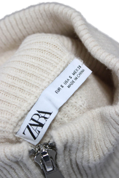 Zara Women Pullover Turtleneck Striped Long Sleeve Beige Size S