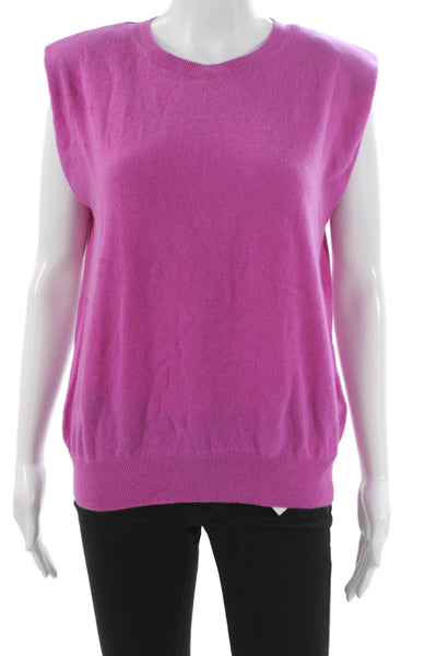 BR Women Cashmere Sweater Vest Pink Crew Neck Sleeveless Solid Size S