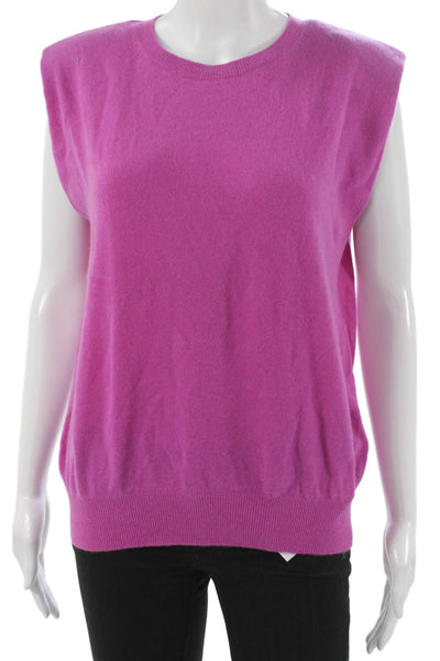 BR Women Cashmere Sweater Vest Pink Crew Neck Sleeveless Solid Size S