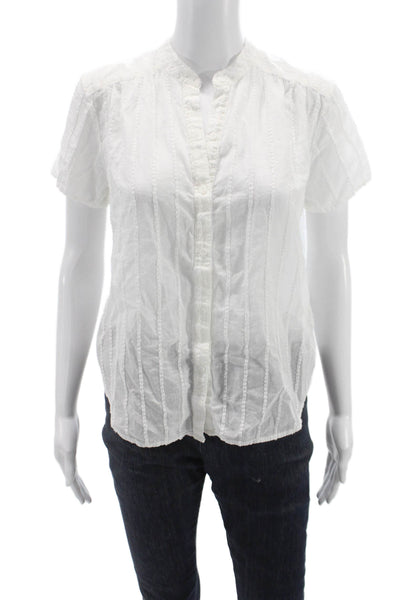 Bella Dahl Women Short Sleeve Striped Collared Button Blouse Size S