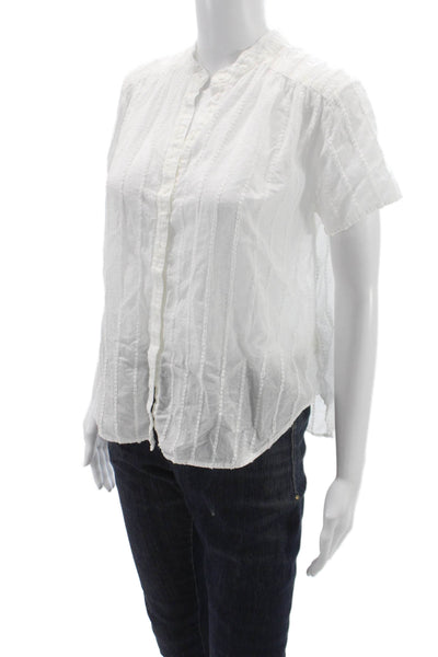 Bella Dahl Women Short Sleeve Striped Collared Button Blouse Size S