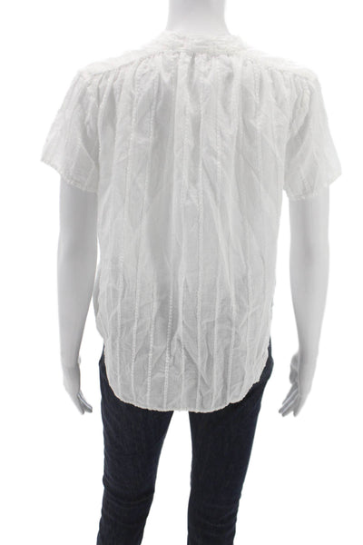 Bella Dahl Women Short Sleeve Striped Collared Button Blouse Size S
