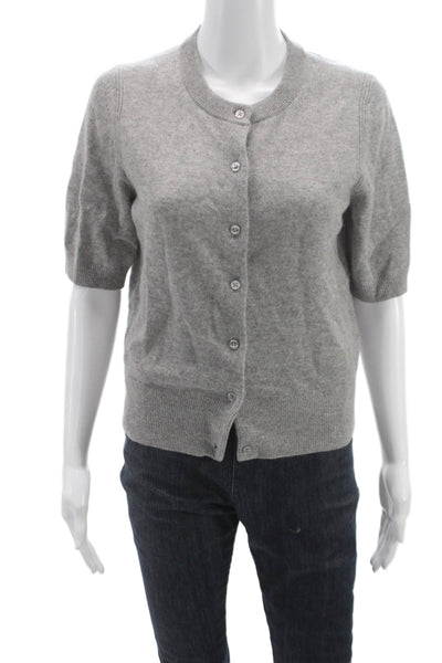 White + Warren Womens Cashmere Short Sleeve Cardigan Gray Size M