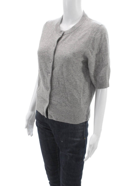 White + Warren Womens Cashmere Short Sleeve Cardigan Gray Size M