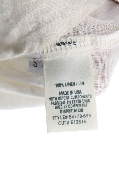 Bella Dahl Women V Neck Tie Long Sleeve Linen Basic Blouse Ivory Size S