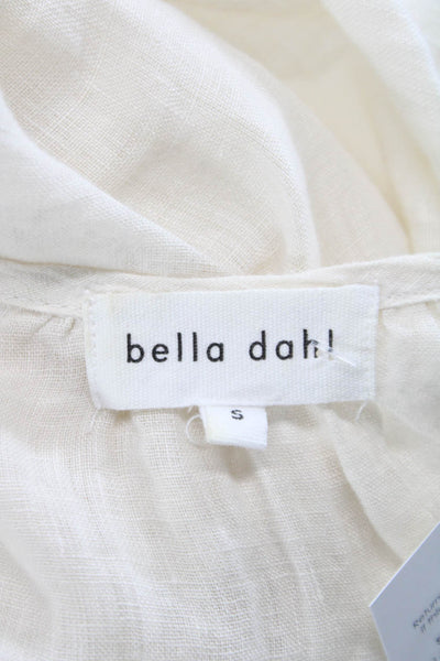 Bella Dahl Women V Neck Tie Long Sleeve Linen Basic Blouse Ivory Size S