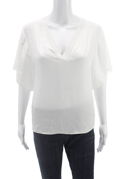 Vince Women Basic V Neck Blouse White Triacetate Short Sleeve Size XS