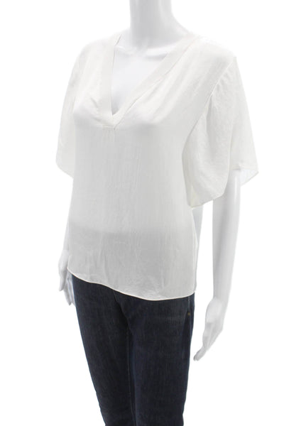 Vince Women Basic V Neck Blouse White Triacetate Short Sleeve Size XS