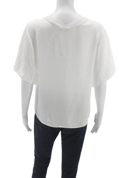 Vince Women Basic V Neck Blouse White Triacetate Short Sleeve Size XS