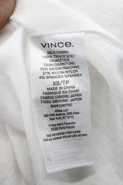 Vince Women Basic V Neck Blouse White Triacetate Short Sleeve Size XS