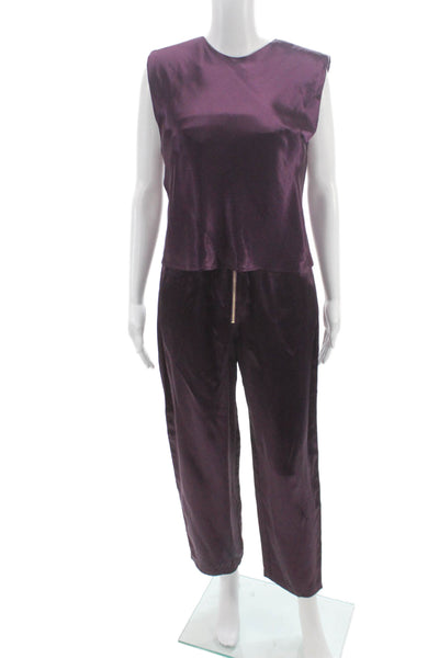 Forte Forte Womens Purple Acetate Sleeveless Outfit Set Button Neck Size 1