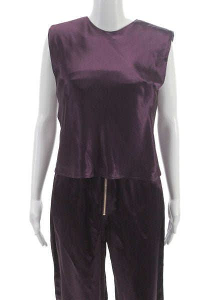 Forte Forte Womens Purple Acetate Sleeveless Outfit Set Button Neck Size 1